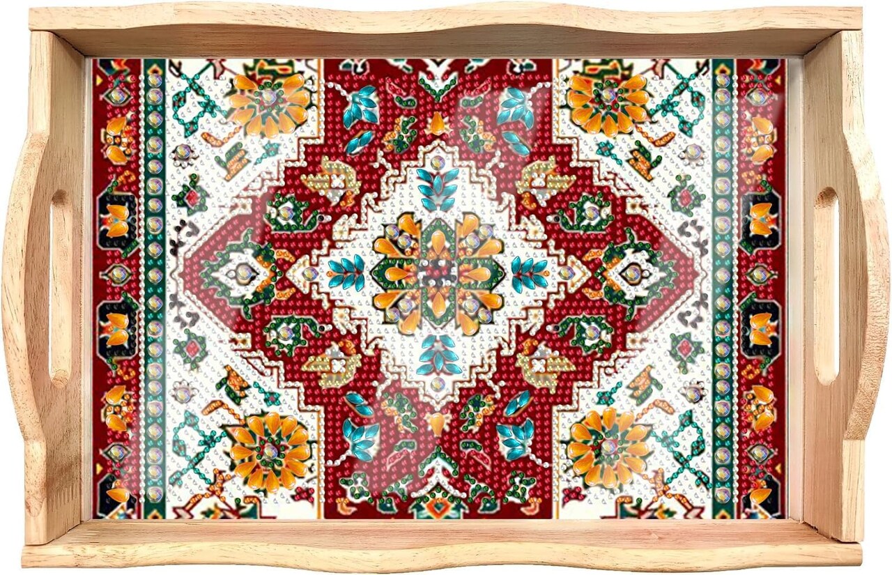5D Diamond Art Wooden Serving Tray Kit for Adults – DIY Big Gem Craft, Handles Included, Bohemian Style Home Decor & Gift, 7.8×11.8 Inches